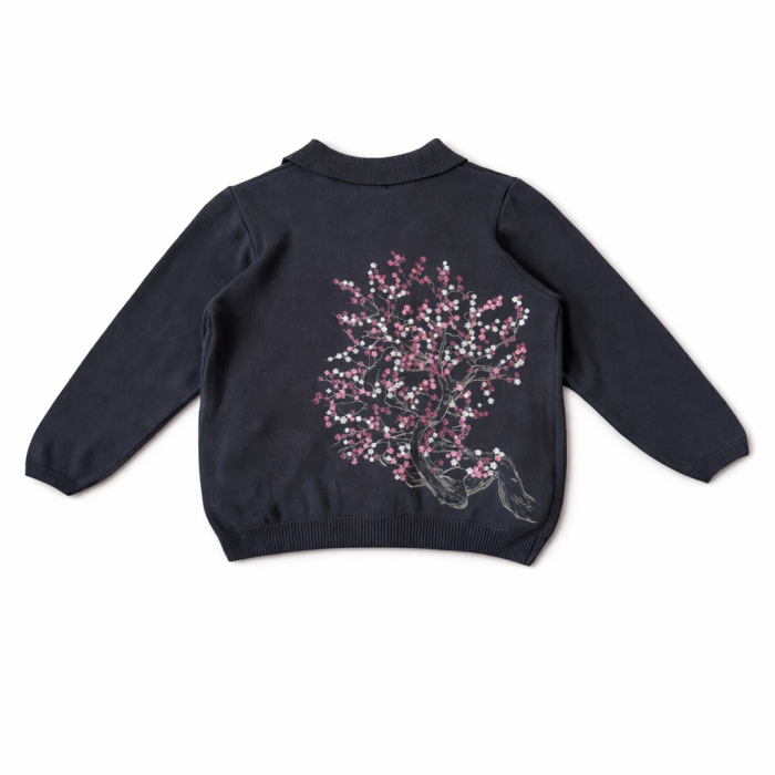 Derschutze Cherry Blossom V2 Long Sleeve Polo Knit - Navy