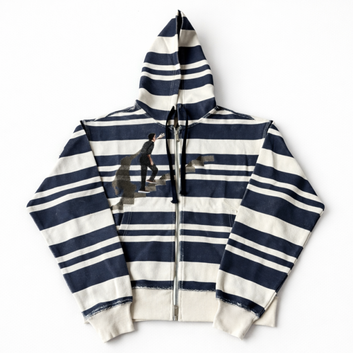 Derschutze On Air Striped Zip-up Hoodie - Navy & Off White