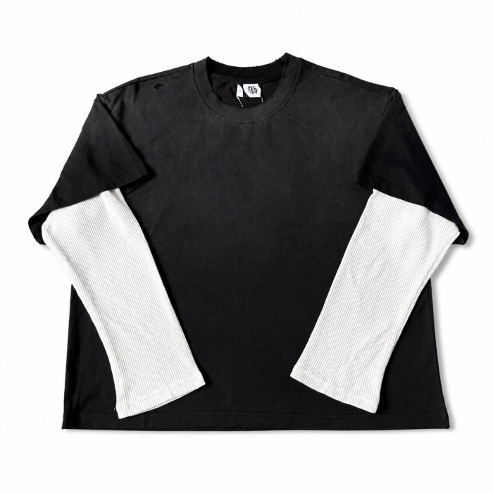 Mertra Long Sleeve Tshirt Combo Distressed - Black & White
